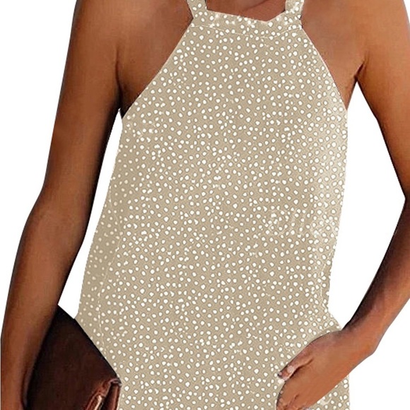 🔥🔥SALE🔥🔥Khaki Dotted Print Tank With Slit - Picture 1 of 3